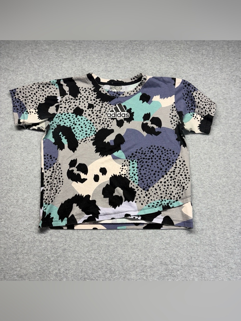 Adidas Kids Abstract Multi-Print Tee‎ in Black, Gray, Blue & Teal